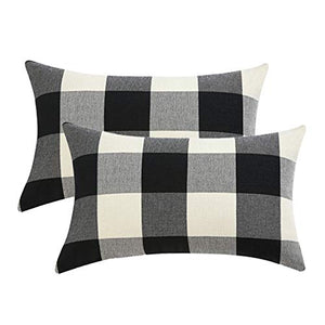 Set of 2 Farmhouse Decorative Throw Pillow Covers Buffalo Check Black and White Lumbar Pillow Covers 12 x 20 Inches