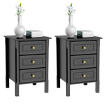 Yaheetech 3 Drawers Nightstand Tall End Table Storage Wood Cabinet Bedroom Side Storage, Set of 2, Black
