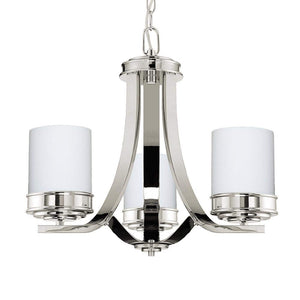 Langdon Mills Lighting Abbey Polished Nickel 3-Light Chandelier White Opal Glass Shades 19-inch