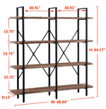 O&K Furniture Double Wide 4-Tier Open Bookcases Furniture, Rustic Industrial Etagere Bookshelf, Large Book Shelves for Home Kitchen Organizer, Retro Brown