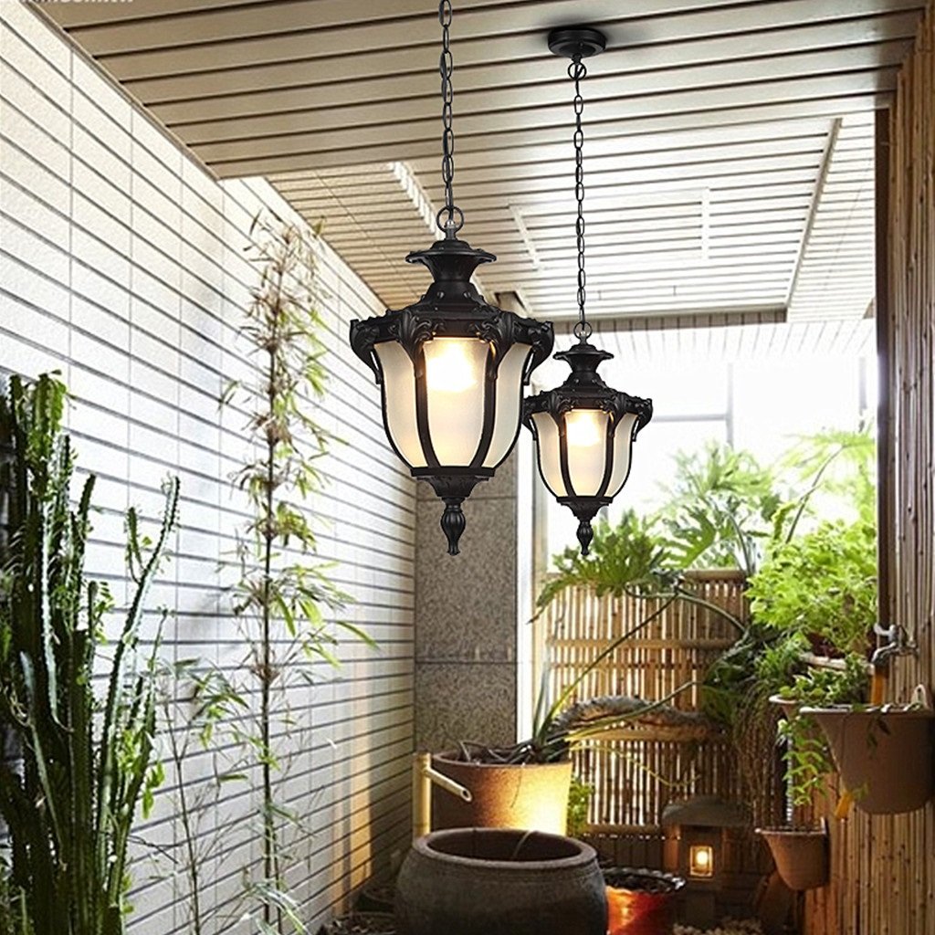Chandelier Outdoor Waterproof Chandelier, Patio, Hallway, Aisle, Balcony, Garden, Gazebo, Vintage Outdoor Chandelier E27 Light Source (Color : Black)