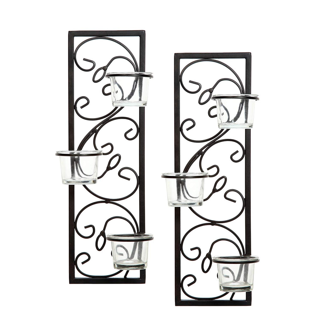 Hosley Set of Two 13.75" High Black Iron Tealight Wall Sconce. Handmade by Artisans. Ideal Gift for Wedding, Party, LED Votive Candle Gardens, Spa, Reiki O3