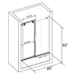 ELEGANT 60" W x 62" H Sliding Tub Glass Shower Door, Frameless Bathtub Shower Door with Adjustment, 3/8" Shower Clear Glass Panel, Chrome Finish