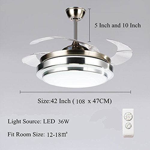 Fandian 42Inch Modern Ceiling Light with Fans Remote Control Retractable Blades for Living Room Bedroom Restaurant, Silver Color with Silent Motor (42In-1)