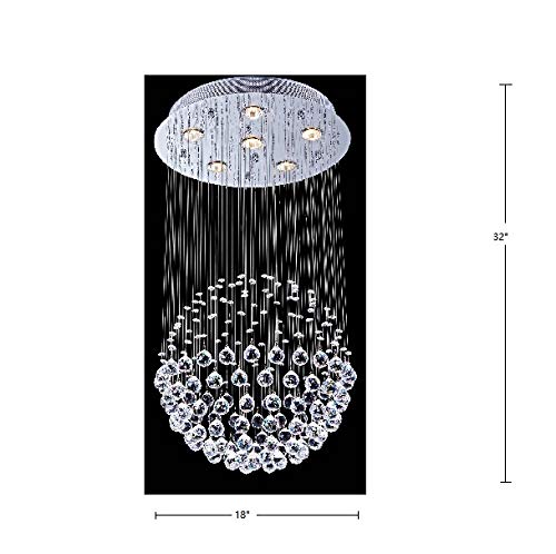 Saint Mossi Chandelier Modern K9 Crystal Raindrop Chandelier Lighting Flush mount LED Ceiling Light Fixture Pendant Lamp for Dining Room Bathroom Bedroom Livingroom 6 GU10 LED Bulbs Required H32 X D18