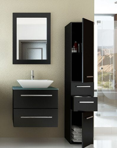 24 inch Carina Single Vessel Sink Wall Mounted Modern Bathroom Vanity Cabinet with Glass Top Model