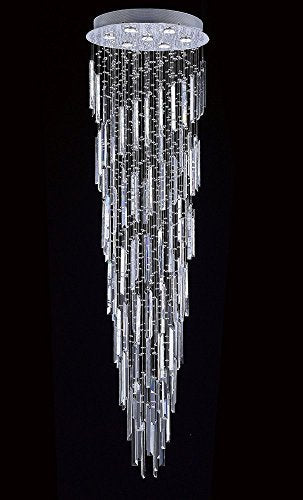 Saint Mossi Modern K9 Crystal Spral Raindrop Chandelier Lighting Flush Mount LED Ceiling Light Fixture Pendant Lamp for Dining Room Bathroom Bedroom Livingroom 9 GU10 Bulbs Required H71" W24"
