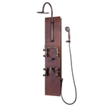 PULSE ShowerSpas 1016 Mojave ShowerSpa Panel with 8" Rain Showerhead, 8 Body Spray Jets, 5-Function Hand Shower, Glass Shelf and Tub Spout, Hand Hammered Copper with Oil Rubbed Bronze Finish