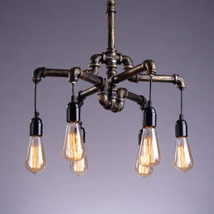 Ladiqi Industrial Vintage 6-Light Pipe Chandelier Light Hanging Pendant Lighting Table Light Fixture for Living Room Dining Room Kitchen