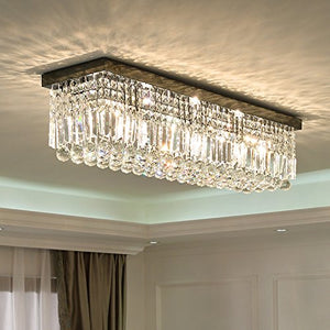 Siljoy Rectangular Raindrop Crystal Chandelier Lighting Modern Ceiling Lights Flush Mount Fixture L31.5" X W10" X H10"