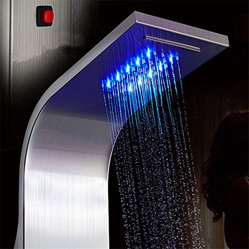 Gyps Faucet Basin Mixer Tap Waterfall Faucet Led thermostatic Shower Panel stainless steel shower Kit Multi-function shower faucet body，Modern BathMixer Tap Bathroom Tub LeverFaucet