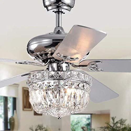 LuxureFan 52Inch Crystal Chrome Ceiling Fan with Light Gorgeous Crystal 3 Lights 5 Premium Wood Blade Led Chandelier Decoration Home/Living Room with Remote Control (Chrome)