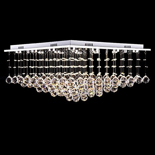 7PM W24" X H13" Square Rain Drop Clear LED K9 Crystal Chandelier
