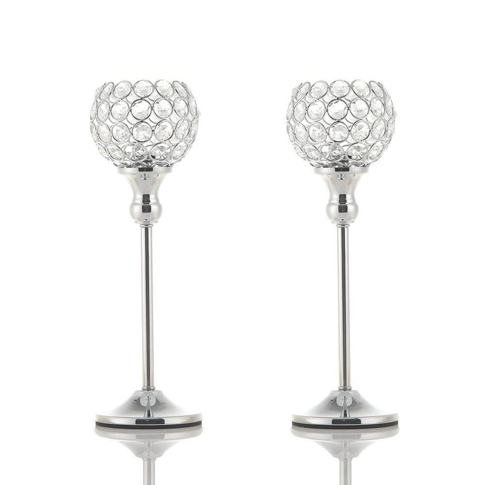 VINCIGANT Crystal Hurricane Candle Holder Silver Candlestick Set of 2 for Anniversary Celebration Coffee Table Modern Decorative Centerpieces