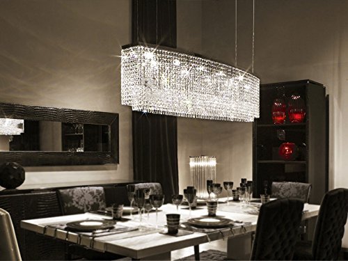Siljoy Modern Crystal Chandelier Lighting Oval Rectangular Pendant Lights for Dining Room Kitchen Island L 47.3" x W 7.9" x H 16"