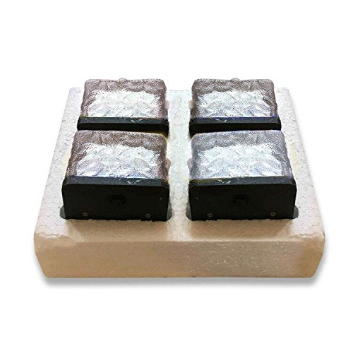 ASTRAEUS Solar Brick Light Solar Ice Light Ice Cube Lights Buried Light Paver for Garden Courtyard Pathway Patio Outdoor Decoration 4 Pack Warm White(Upgraded Package)