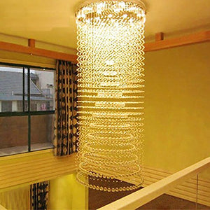 7PM W40" X H100" Modern Contemporary Crystal Chandelier Luxury Round Circle Rain Drop Lamp Clear LED Light Staircase Lighting Fixture Flush Mount