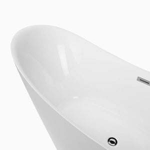 MAYKKE Bel 67" Modern Oval Acrylic Bathtub Double Slipper Sloped Easy to Install Freestanding White Soaker Tubs for Bathroom, Shower cUPC certified, Drain & Overflow Assembly Included