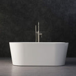WOODBRIDGE B-0012/BTA-1506 WHITE 59" Acrylic Freestanding Bathtub Contemporary Soaking Tub with Brushed Nickel Overflow and Drain, B-0012 / BTA1506