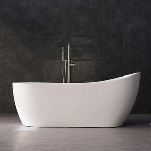 WoodBridge 67'' Modern Freestanding Bathtub with Brushed Nickel Overflow & Drain, B-0001