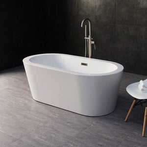 WOODBRIDGE 59" Acrylic Freestanding Bathtub Contemporary Soaking Tub with Brushed Nickel Overflow and Drain, B-0012 / BTA-1506