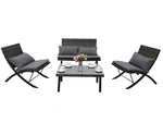 PHI VILLA 4-Piece Modern Conversation Set All Weather Cushioned Patio Furniture w/Loveseat, 2 Recliners Chair, Coffee Table - Charcoal