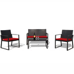 PATIORAMA Outdoor Patio Furniture, 4 Piece Patio Set with Red Cushions, Steel Frame (Red)