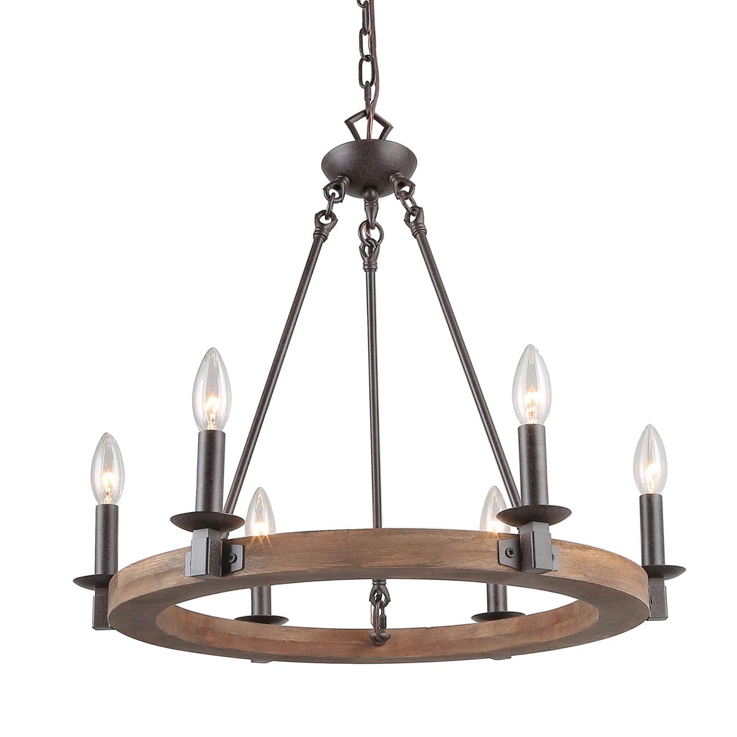 LNC 6-Light Transitional Chandelier Lighting Wood Chandelier Circular Pendant Lights E26