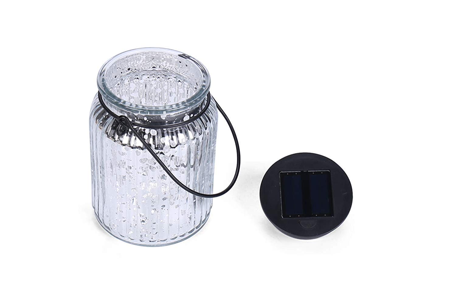 voona Hanging Solar Garden Lights Outdoor Patio Table Lamps Portable Mercury Glass Jars Solar Powered for Patio Lawn Backyard Landscaping Decor (Silver)
