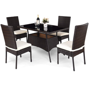 Tangkula Patio Furniture, 5 PCS All Weather Resistant Heavy Duty Wicker Dining Set with Stacking Chairs, Perfect for Balcony Patio Garden Poolside, 5 Piece Wicker Table and Chairs Set