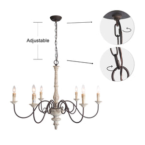 LALUZ 6-Light French Country Chandelier Distressed Lighting for Dining Rooms, 28”H x 37”L