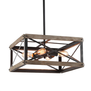 LNC Cage Pendant Lights, 4-Light Wood Bond Chandelier for Island, Dining Room, Living Room, Non-Flat Ceiling Applicable