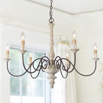 LALUZ 6-Light French Country Chandelier Distressed Lighting for Dining Rooms, 28”H x 37”L