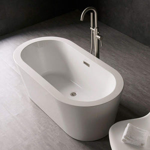 WOODBRIDGE 59" Acrylic Freestanding Bathtub Contemporary Soaking Tub with Brushed Nickel Overflow and Drain, B-0012 / BTA-1506