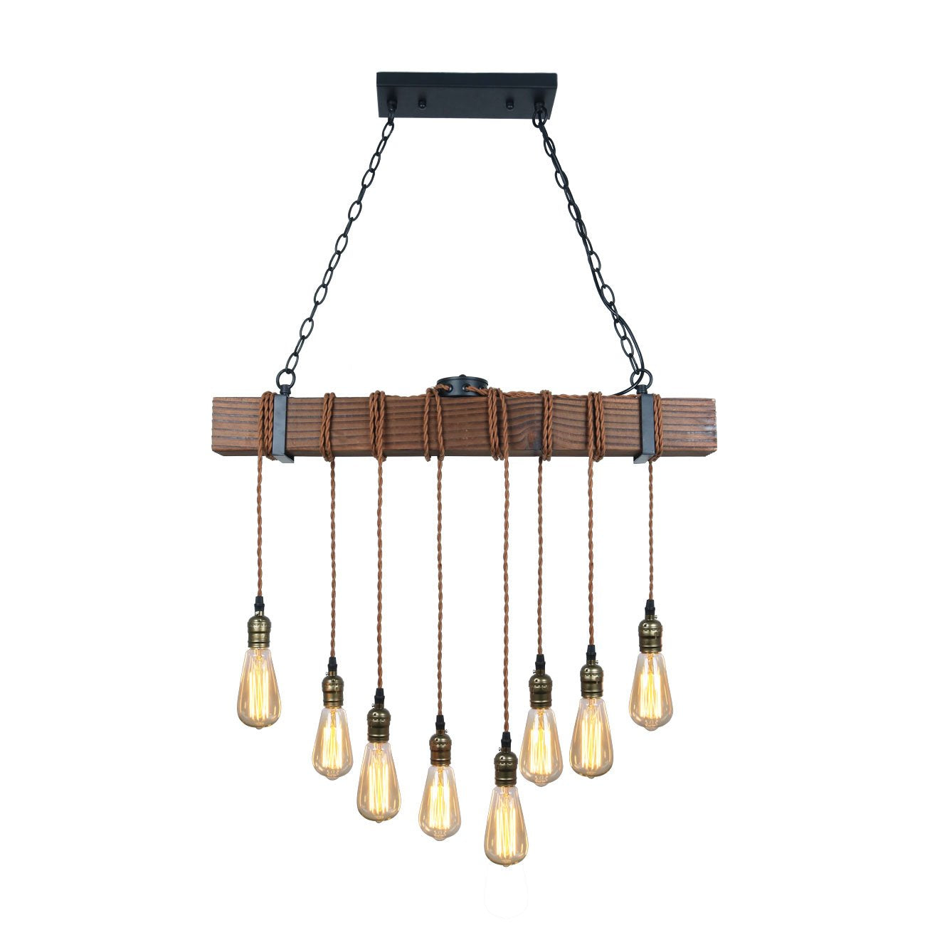 Unitary Brand Rustic Black Wood Hanging Multi Pendant Light with 8 E26 Bulb Sockets 320W Painted Finish