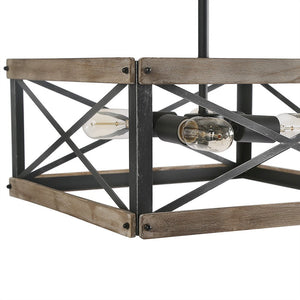 LNC Cage Pendant Lights, 4-Light Wood Bond Chandelier for Island, Dining Room, Living Room, Non-Flat Ceiling Applicable