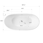 MAYKKE Barnet 61" Modern Oval Acrylic Bathtub Retains Heat White Freestanding Comfortable Soaking Tub in Bathroom Lavatory, Shower cUPC certified, Drain & Overflow Assembly Included
