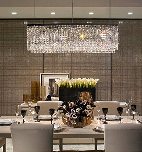 Siljoy Modern Crystal Chandelier Lighting Oval Rectangular Pendant Lights for Dining Room Kitchen Island L 47.3" x W 7.9" x H 16"