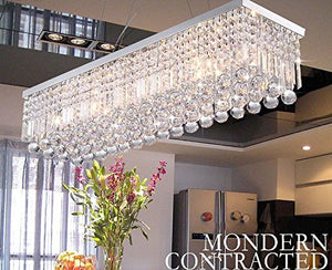 CRYSTOP Rectangle Crystal Chandeliers Dining Room Modern Ceiling Light Fixtures Polished Chrome Finish L31.5'' x W9.8'' x H8.9''