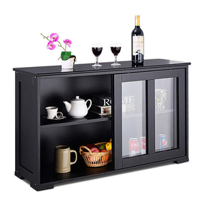 Costzon Kitchen Storage Sideboard, Antique Stackable Cabinet for Home Cupboard Buffet Dining Room (Black Sideboard with Sliding Door Window)
