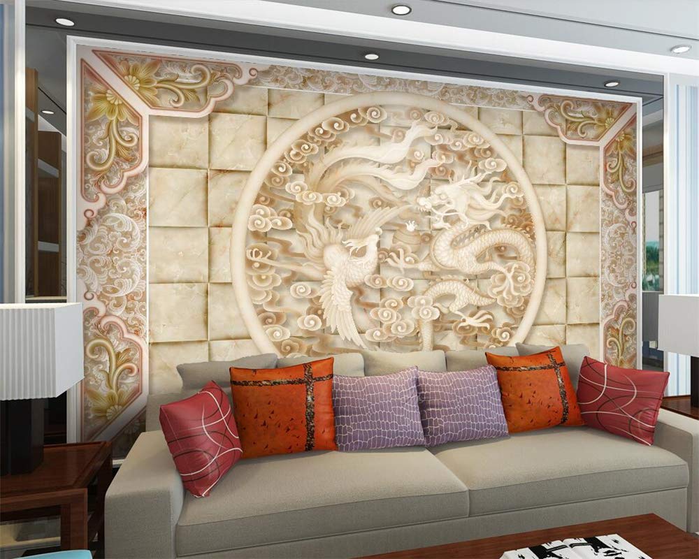 LoaiZh Dragon Phoenix Pattern 3D Wallpaper Mural Wall Sticker 400cmX300cm