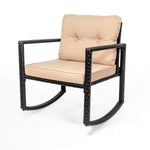 Barton Patio Rocking Chair 3pcs Set Patio Wicker Rattan Bistro Furniture Outdoor Rocker Chair Cushion w/Glass Coffee Table Set