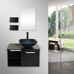 Elecwish 28" Modern Bathroom Vanity, Wall Mounted Cabinet Lavatory Wood Shelf Storage, Satin Nickel, Eco-MDF Dark Espresso (Black) with Mirror (USBA20079&USBA20076)