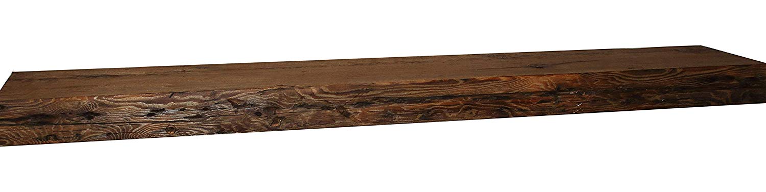 ParkCo Rustic Fireplace Floating Mantel Shelf - Rustic Reclaimed Barn Wood Wall Decor. Mounting Hardware Included (96" W x 7" D x 2.75" H)
