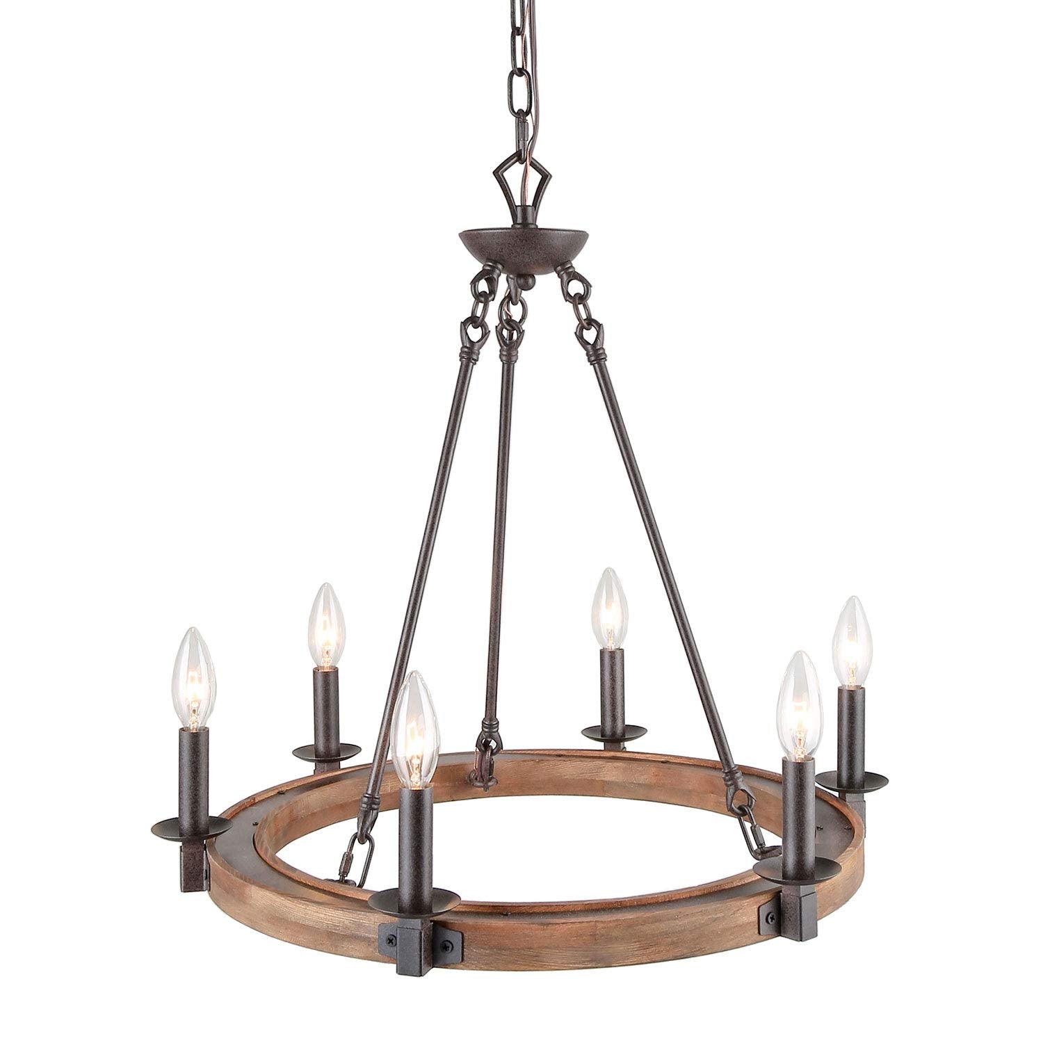 LNC 6-Light Transitional Chandelier Lighting Wood Chandelier Circular Pendant Lights E26