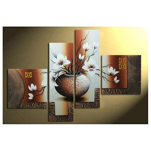 Wieco Art -Stretched and Framed 100% Hand-Painted Modern Canvas Wall Art Stretched and Framed Elegant Flowers for Home Decoration Floral Oil Paintings on Canvas 4pcs/Set