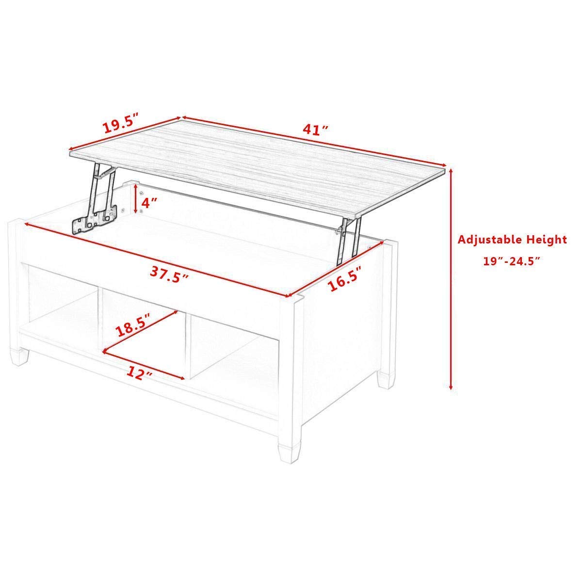 Tangkula Coffee Table Lift Top Wood Home Living Room Modern Lift Top Storage Coffee Table w/Hidden Compartment Lift Tabletop Furniture (White)