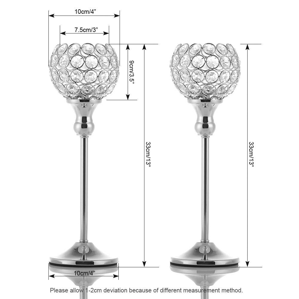 VINCIGANT Crystal Hurricane Candle Holder Silver Candlestick Set of 2 for Anniversary Celebration Coffee Table Modern Decorative Centerpieces