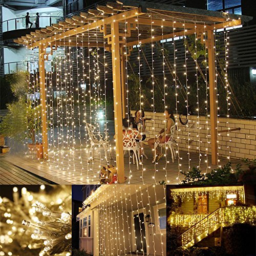 LE LED Curtain Lights, 9.8x9.8ft, 306 LED, 8 Modes, Plug in Twinkle Lights, Warm White, Indoor Outdoor Decorative Wall Window String Lights for Bedroom, Party, Wedding Backdrop, Patio Décor and More