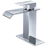 BWE Waterfall Spout Single Handle One Hole Commercial Bathroom Sink Faucet Chrome Deck Mount Lavatory